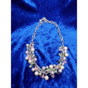 vintage double linked stainless multicolor faux pearl necklace.